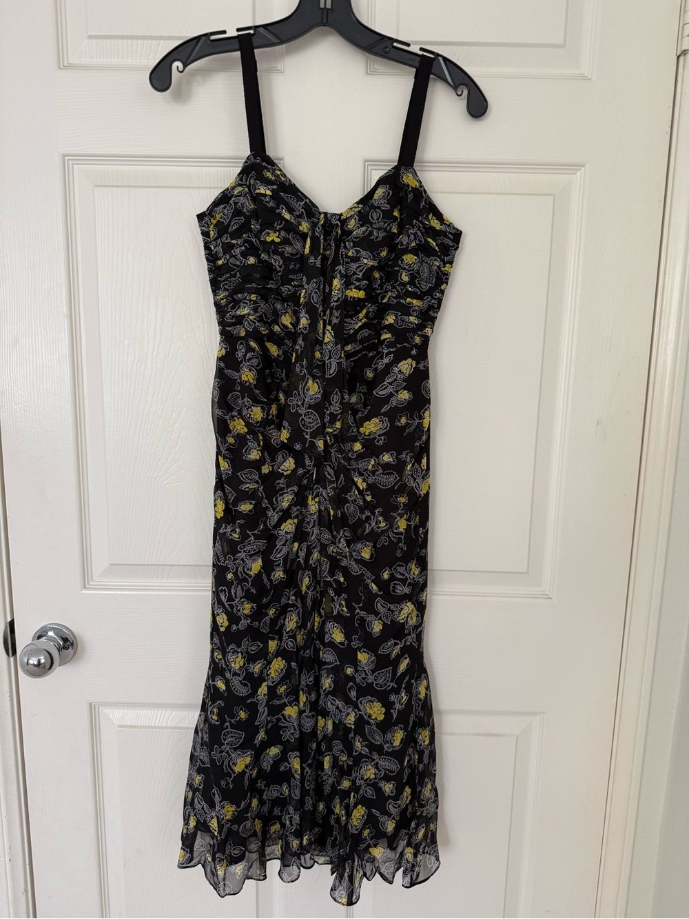 cinq a sept Black Maxi Dress with Yellow & Gray Floral Print